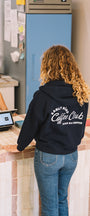 Navy blue hoodie in Buen Dia coffee 