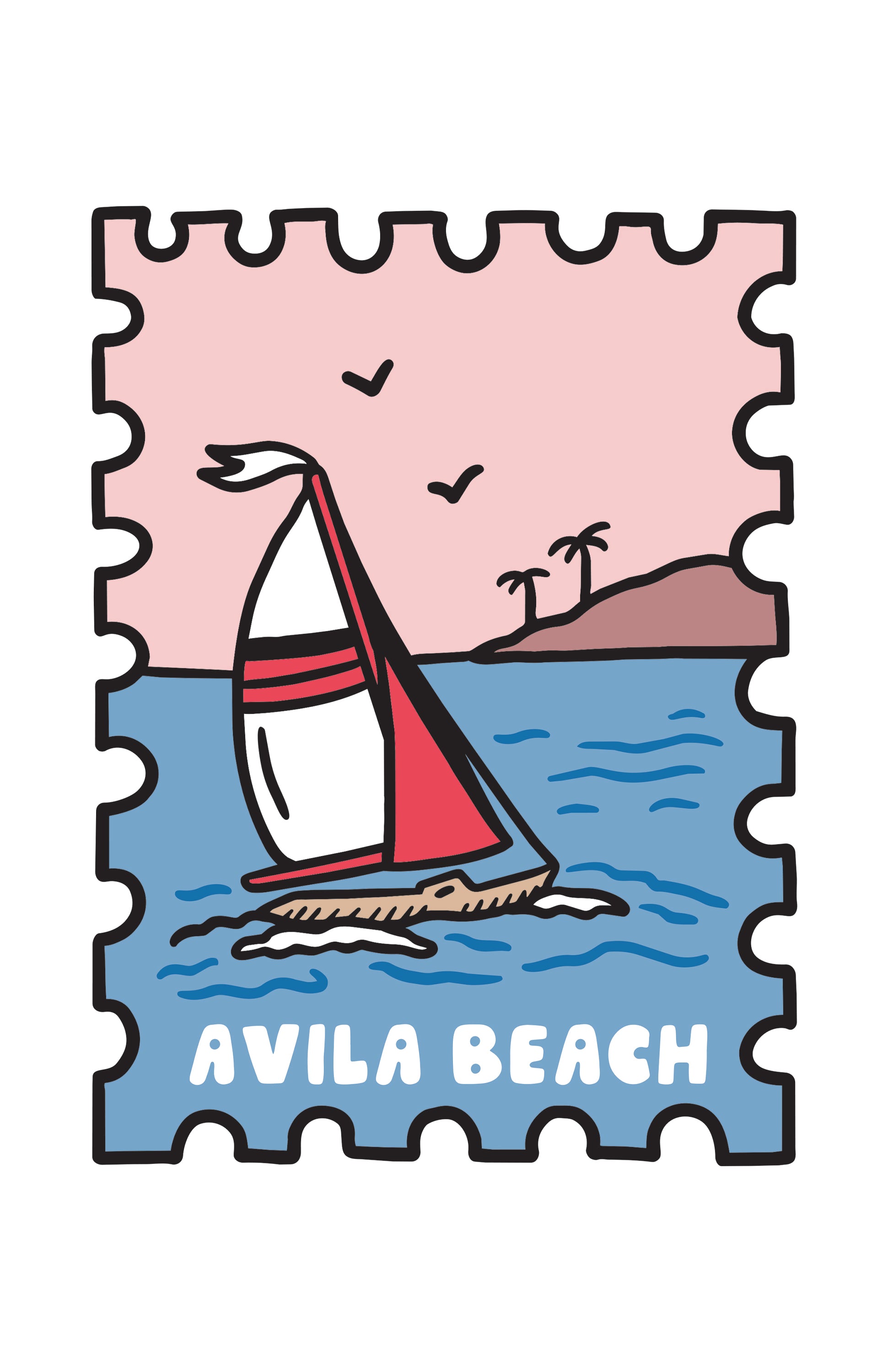 AVILA BEACH SAILING STAMP PRINT