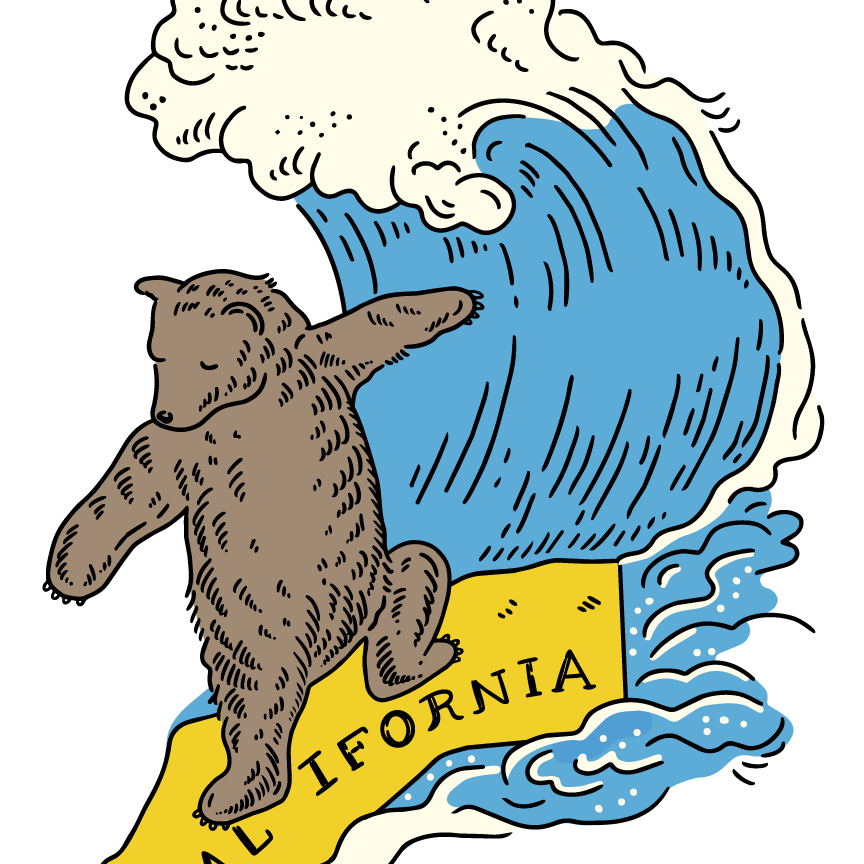 I LOVE SURFING CALI BEAR STICKER