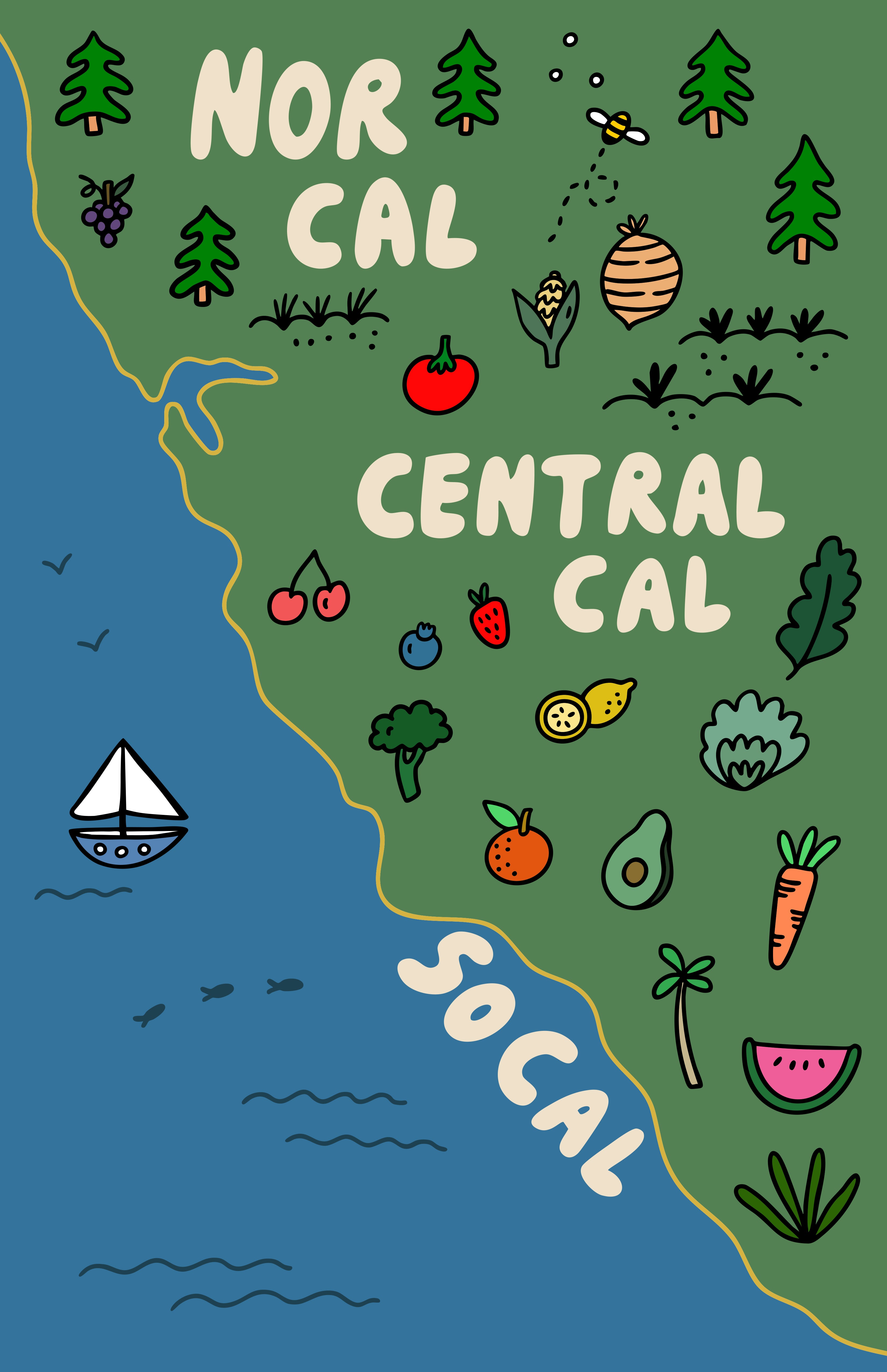 CALIFORNIA PRODUCE MAP PRINT