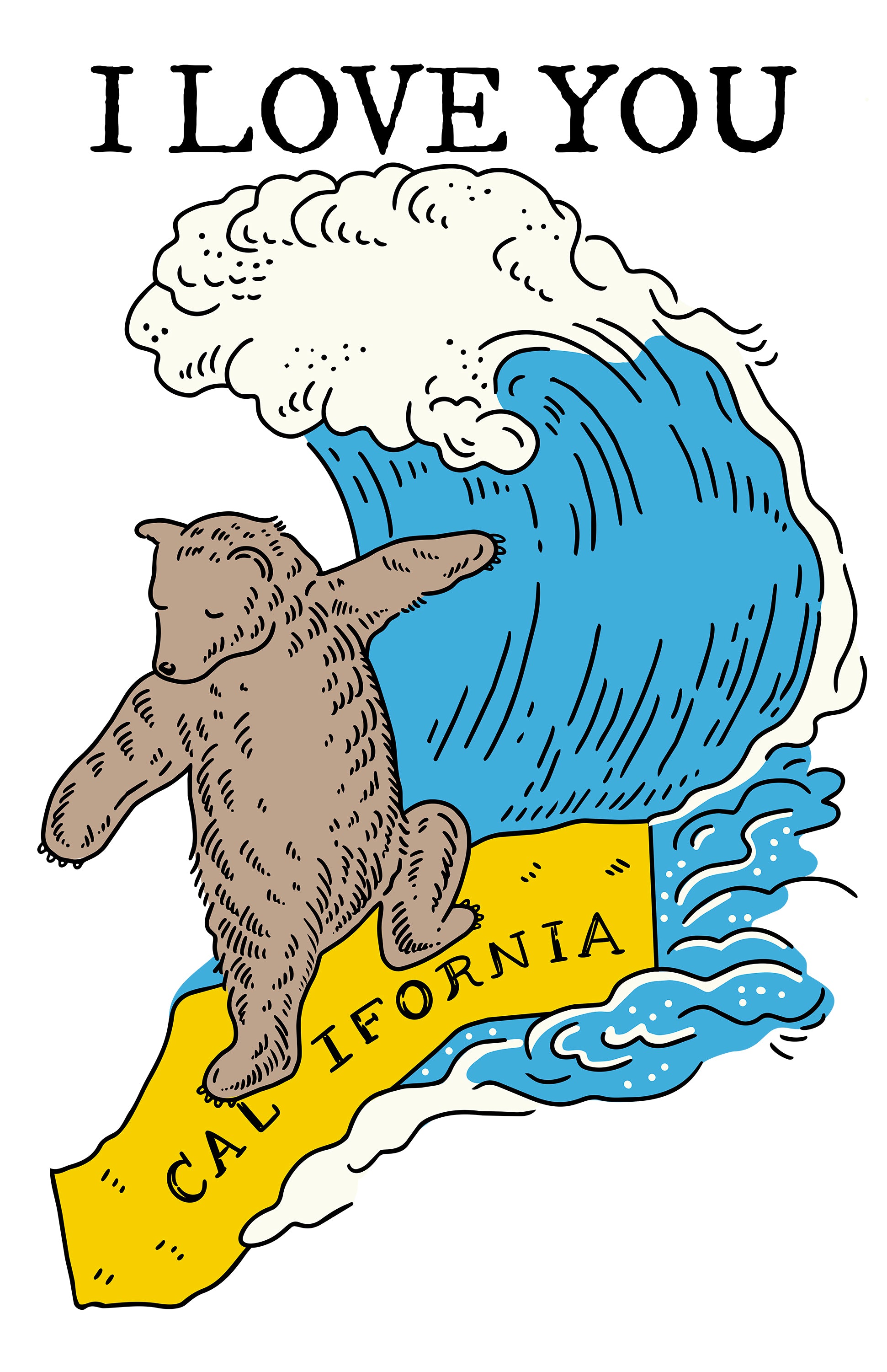 I LOVE YOU CALIFORNIA BEAR SURFING PRINT