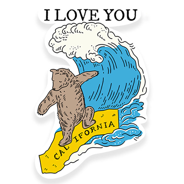 I LOVE SURFING CALI BEAR STICKER