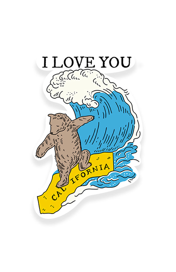 I LOVE SURFING CALI BEAR STICKER