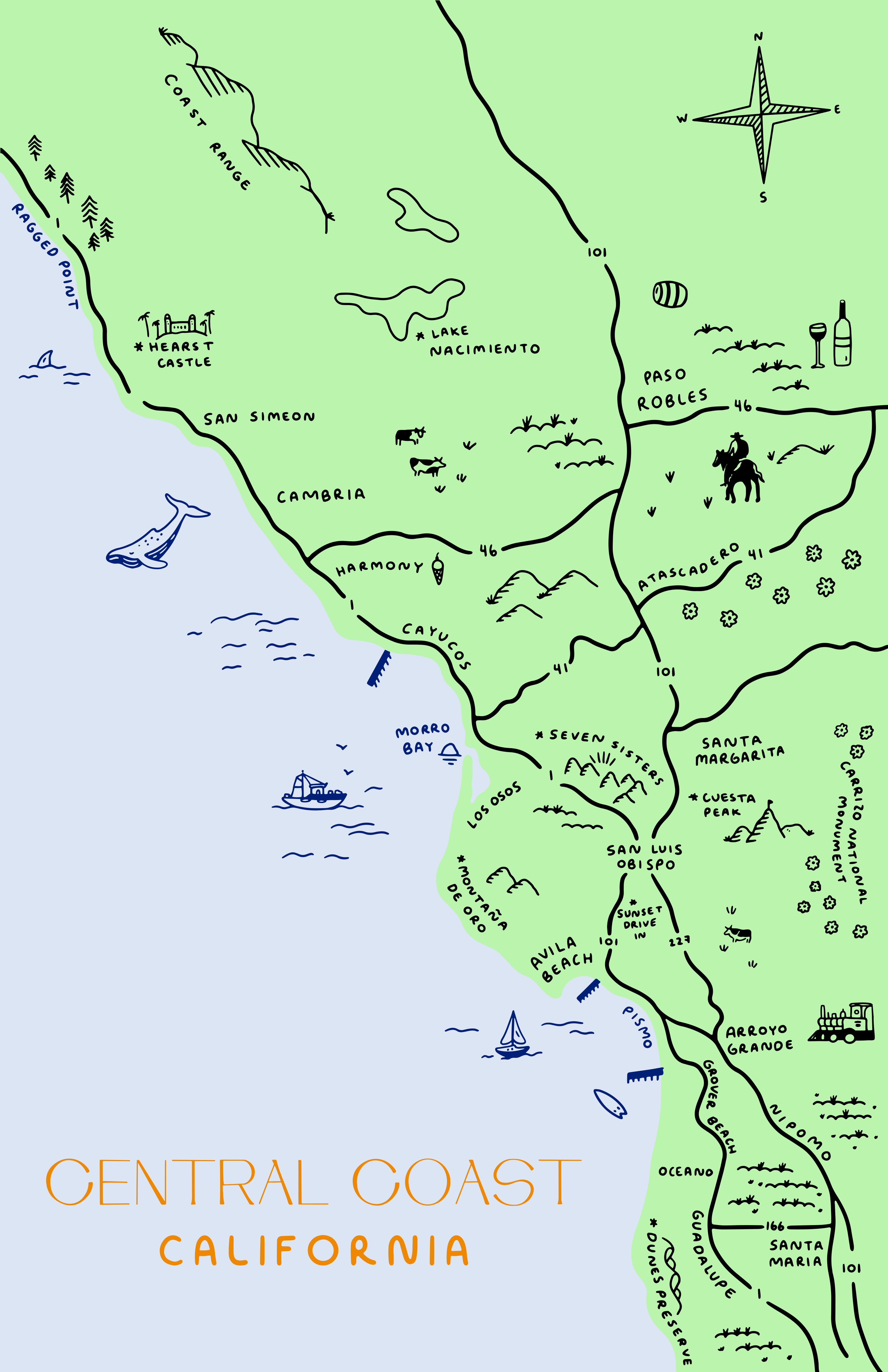 CENTRAL COAST MAP PRINT