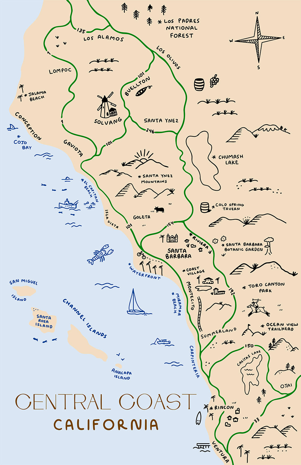 SOUTH CENTRAL COAST MAP PRINT