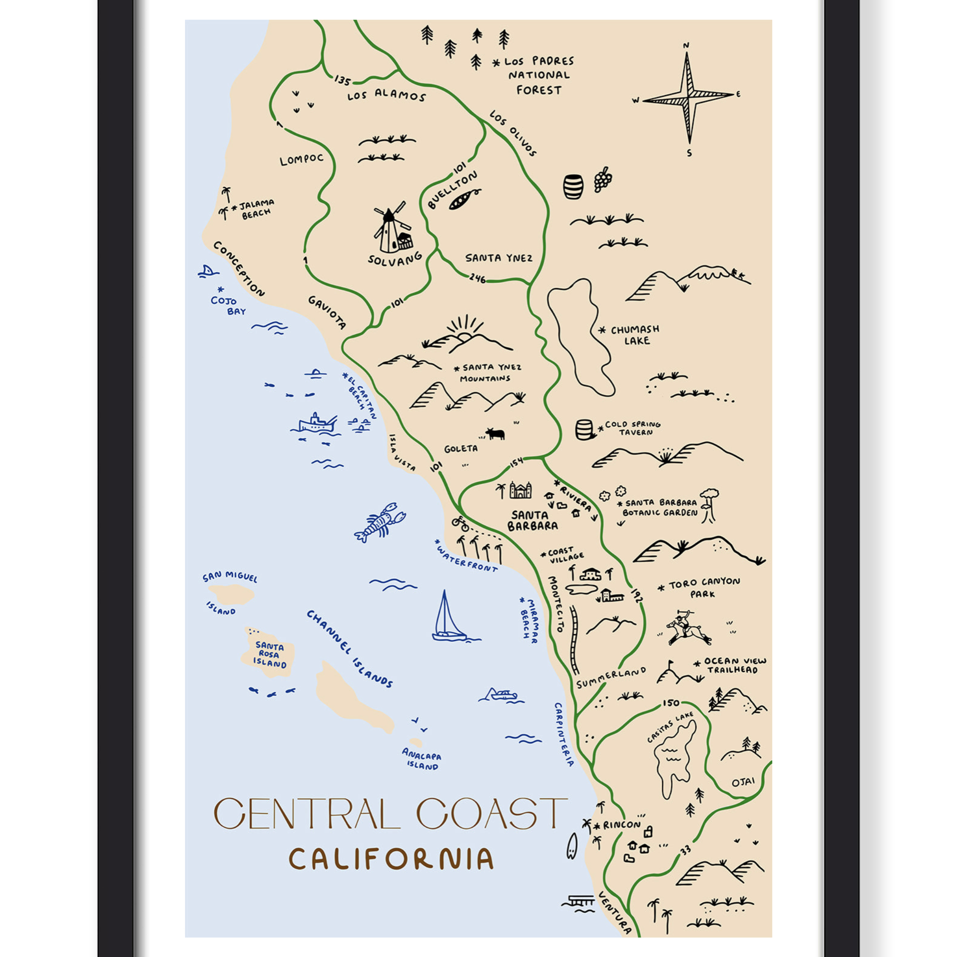 SOUTH CENTRAL COAST MAP PRINT