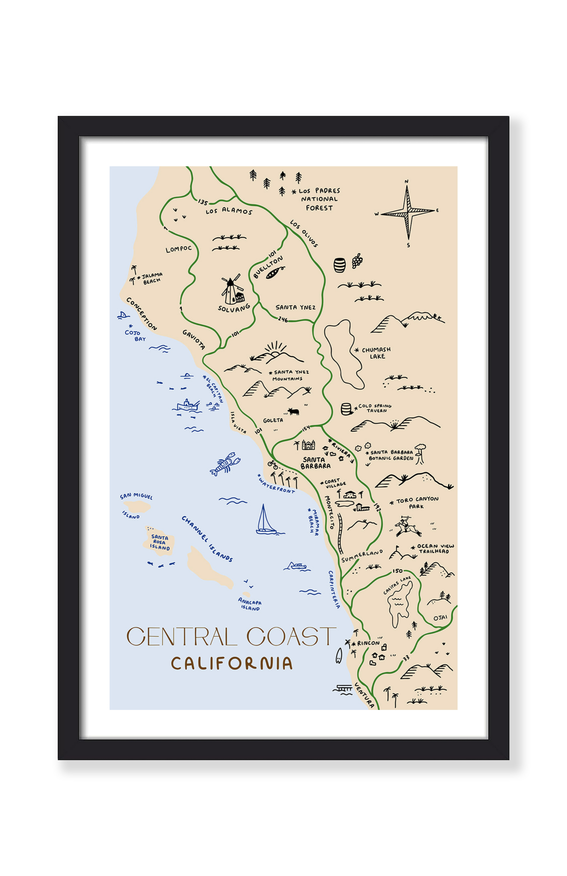 SOUTH CENTRAL COAST MAP PRINT