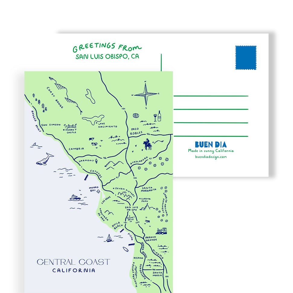 CENTRAL COAST MAP POSTCARD