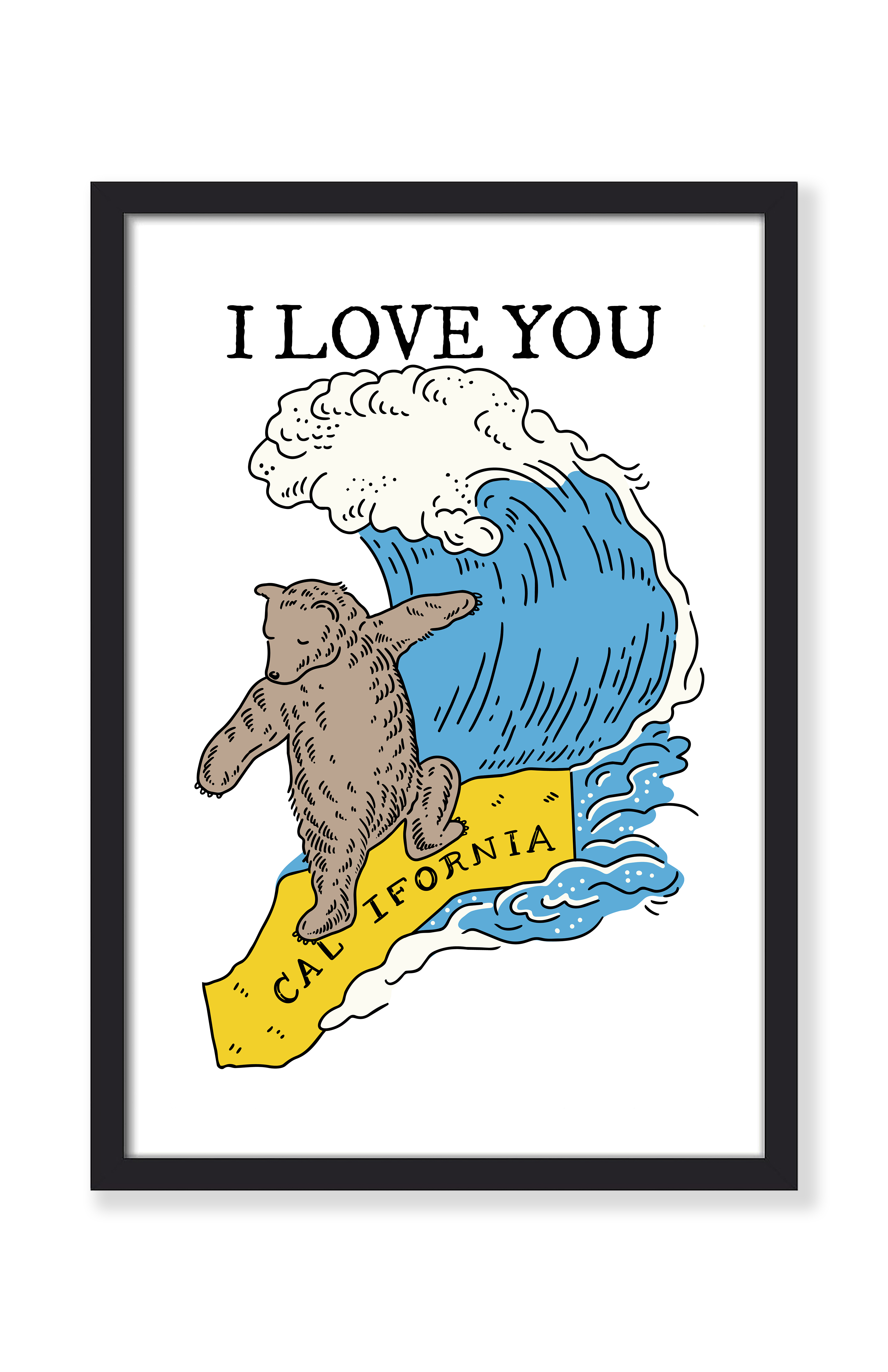 I LOVE YOU CALIFORNIA BEAR SURFING PRINT