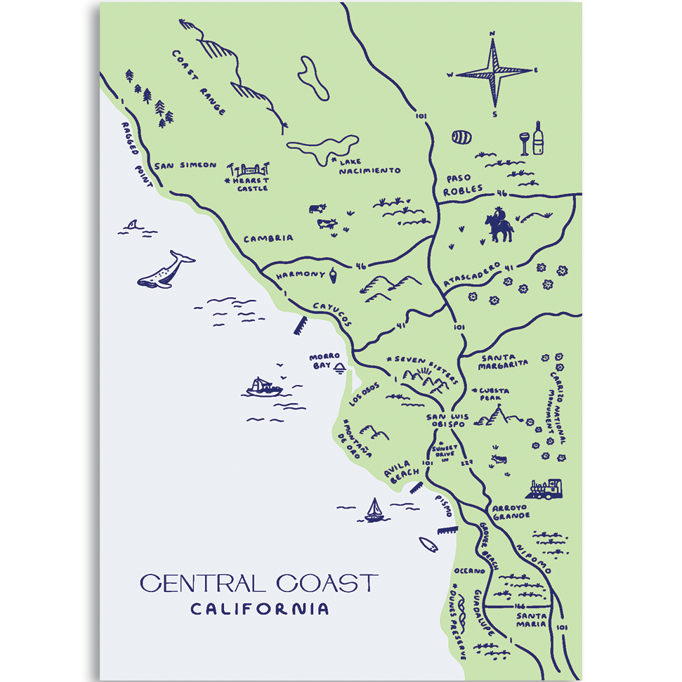 CENTRAL COAST MAP POSTCARD