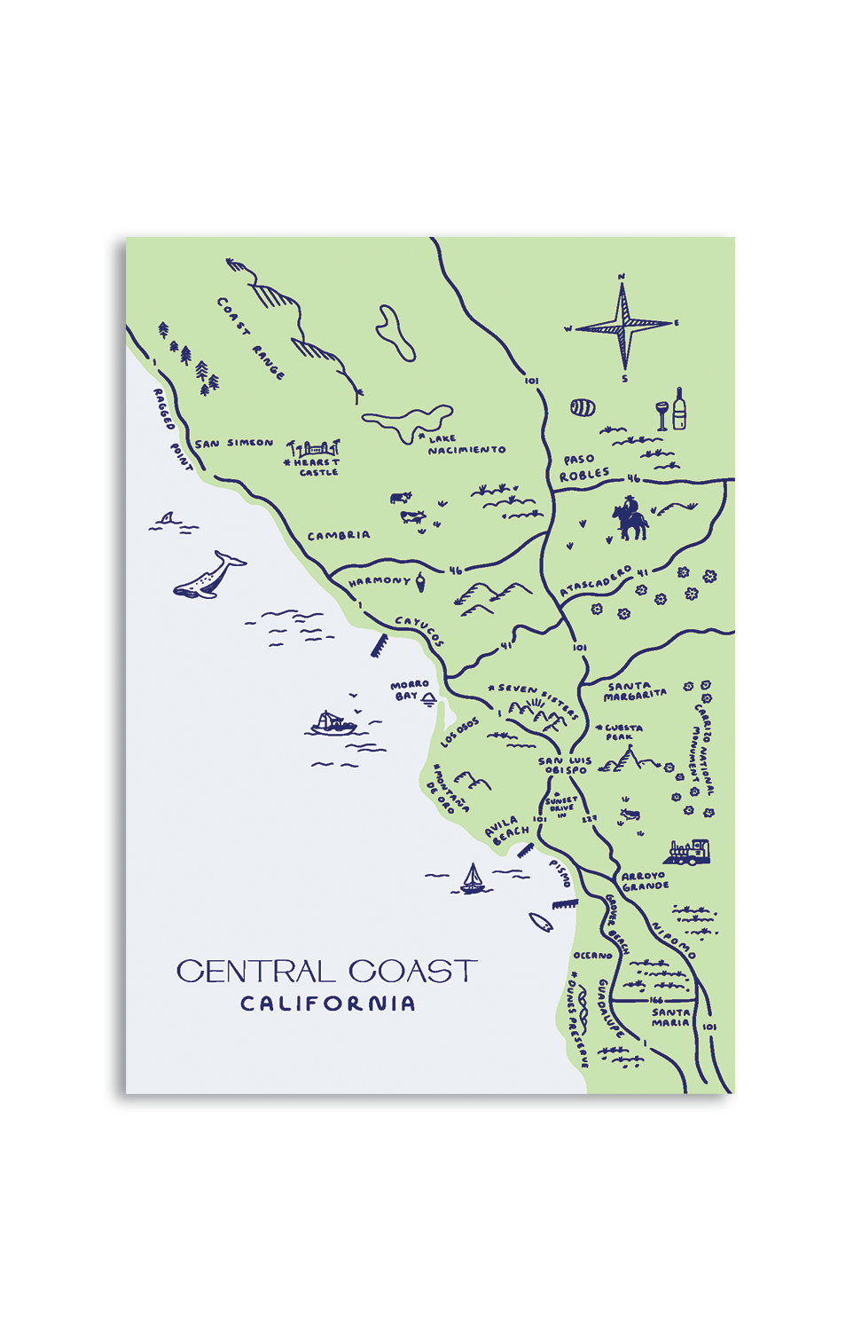 CENTRAL COAST MAP POSTCARD