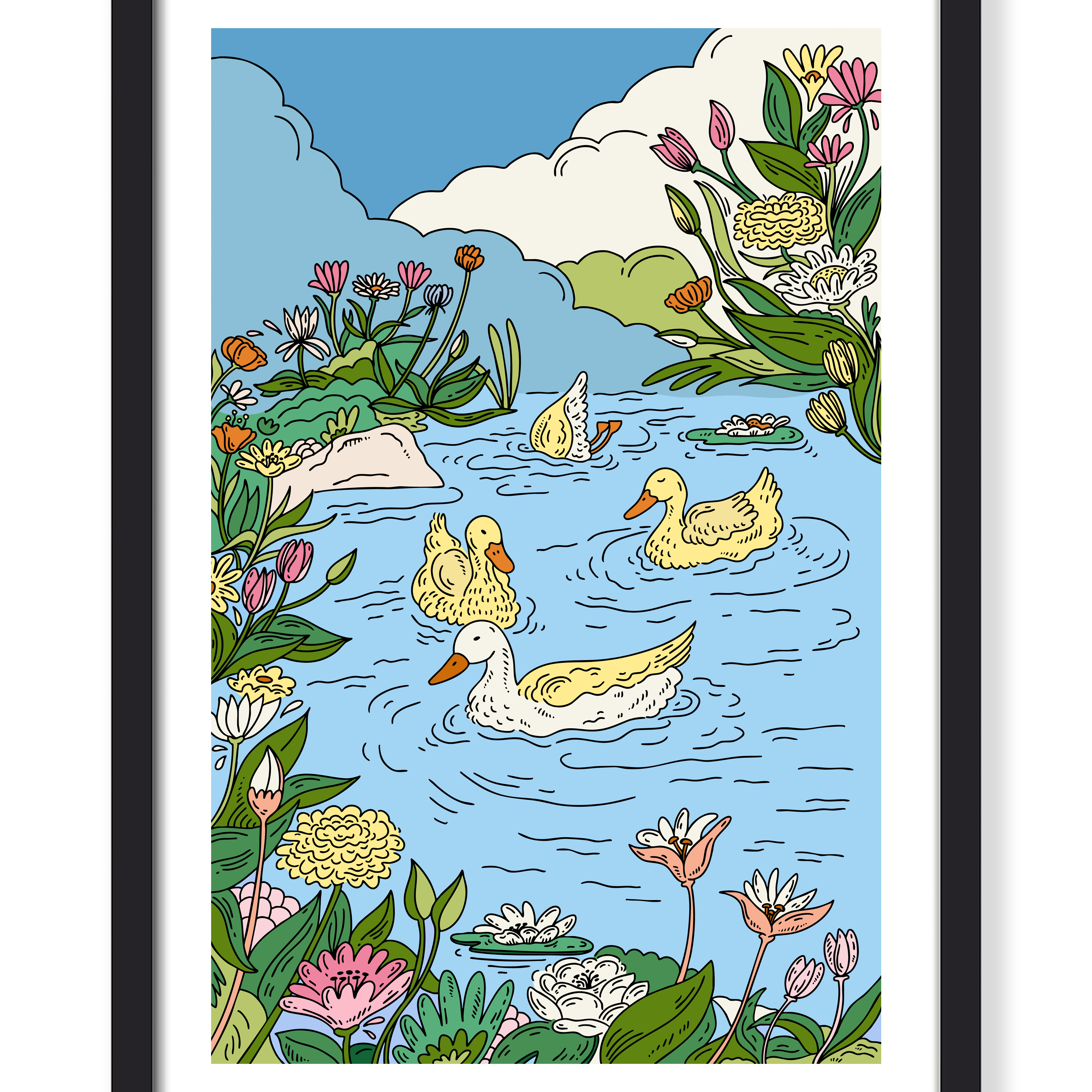 DUCKS IN A POND PRINT
