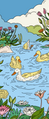 Illustration of ducks swimming in a pond with flowers and plants. Buen Dia Art Prints