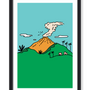 Guatemala art print in a black frame – illustration of a smoking orange volcano above green coffee hills