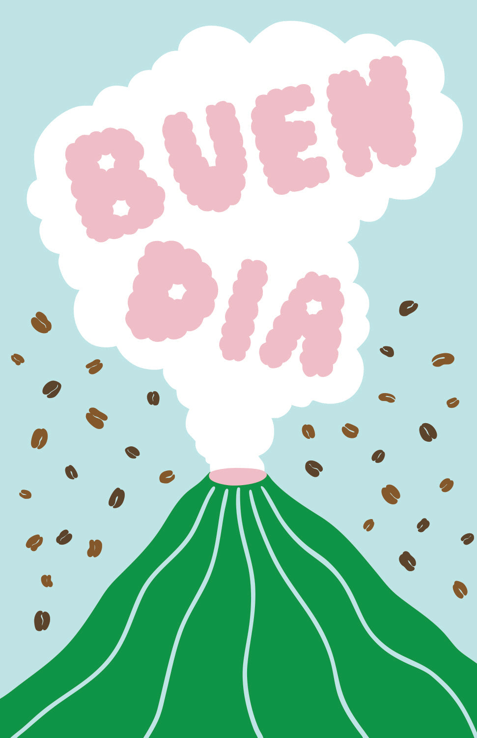 Green and pink wall art buen dia coffee guatemala volcano beans