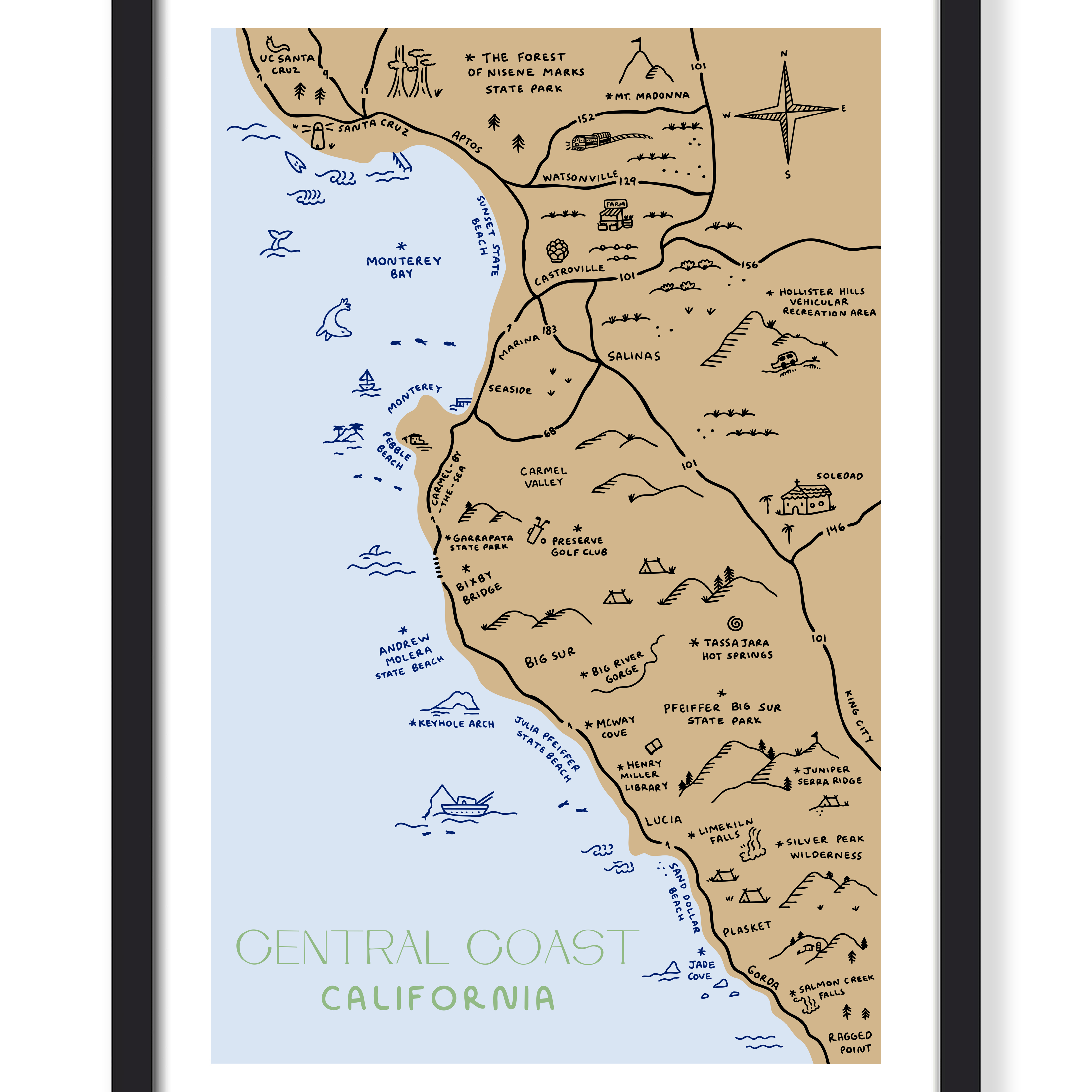 NORTH CENTRAL COAST MAP PRINT