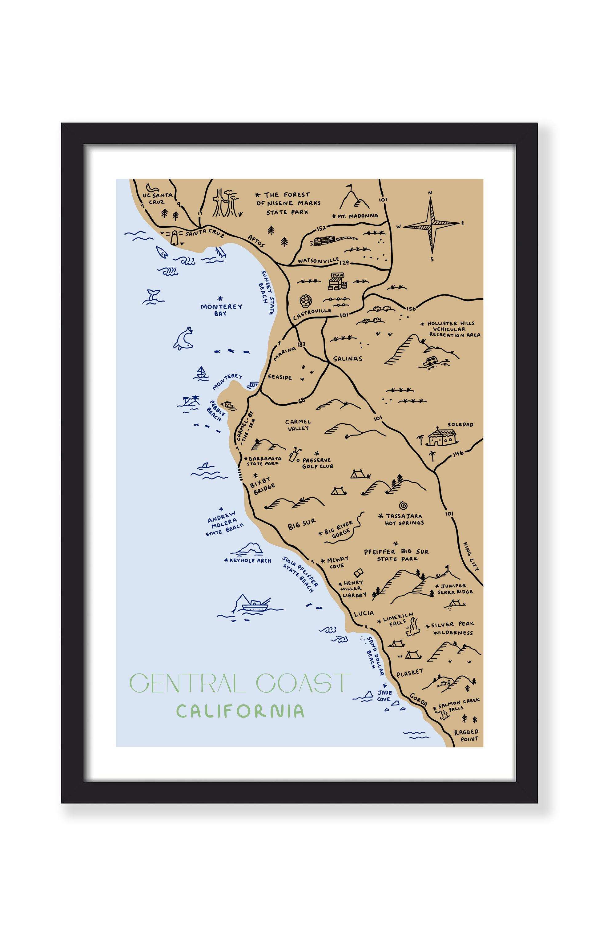 NORTH CENTRAL COAST MAP PRINT
