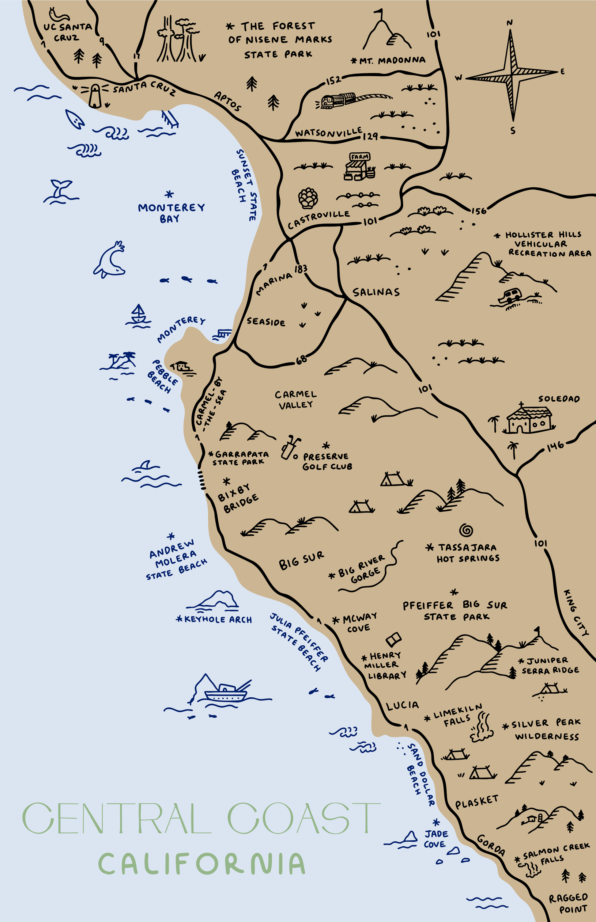 NORTH CENTRAL COAST MAP PRINT